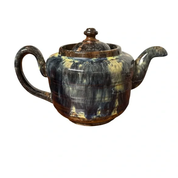 Vintage A.L.B. England Drip Glaze Teapot Brown Blue‎ Mid Century English Pottery - Picture 2 of 7